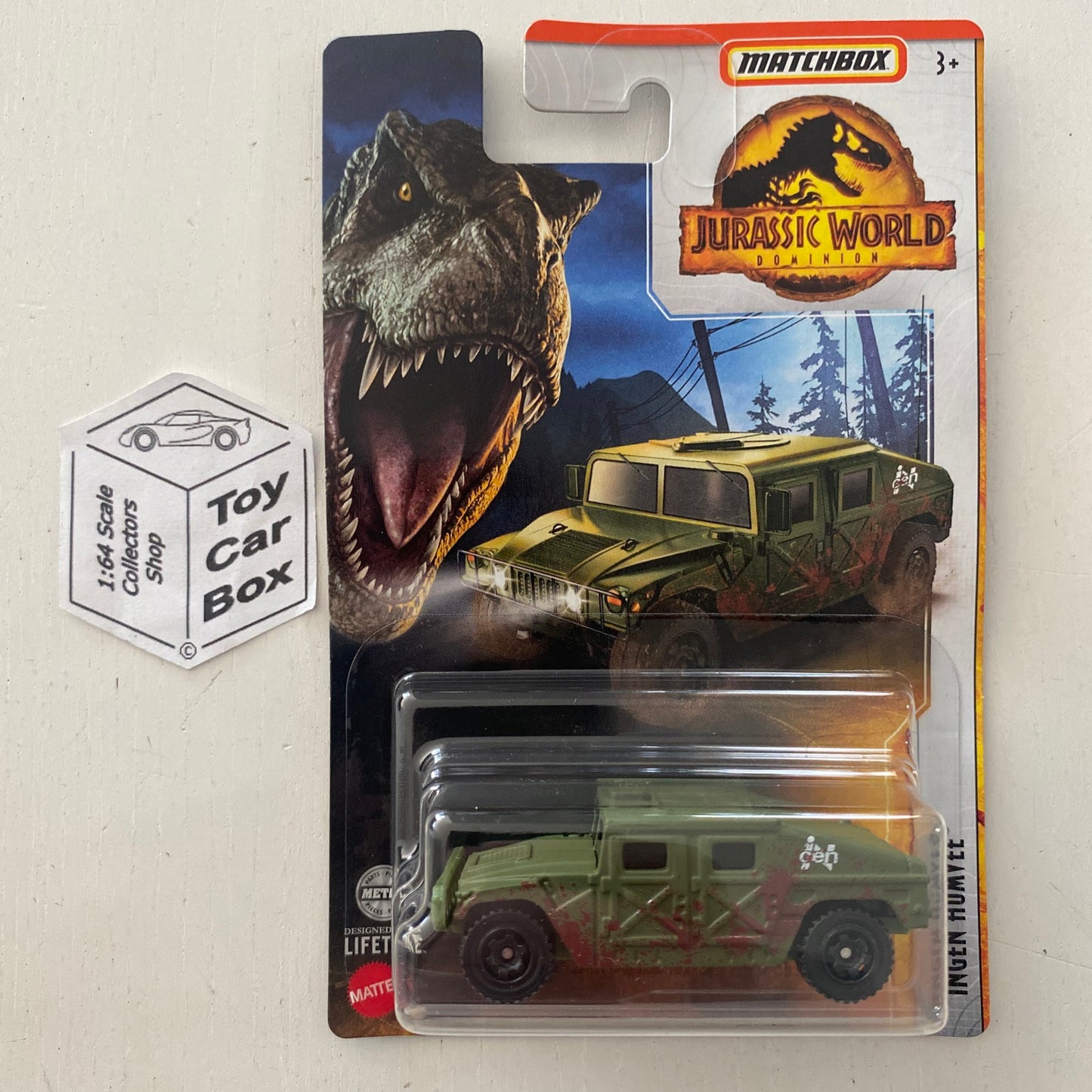 2022 MATCHBOX Jurassic World - Ingen Humvee Hummer (Green - Long Card) E00