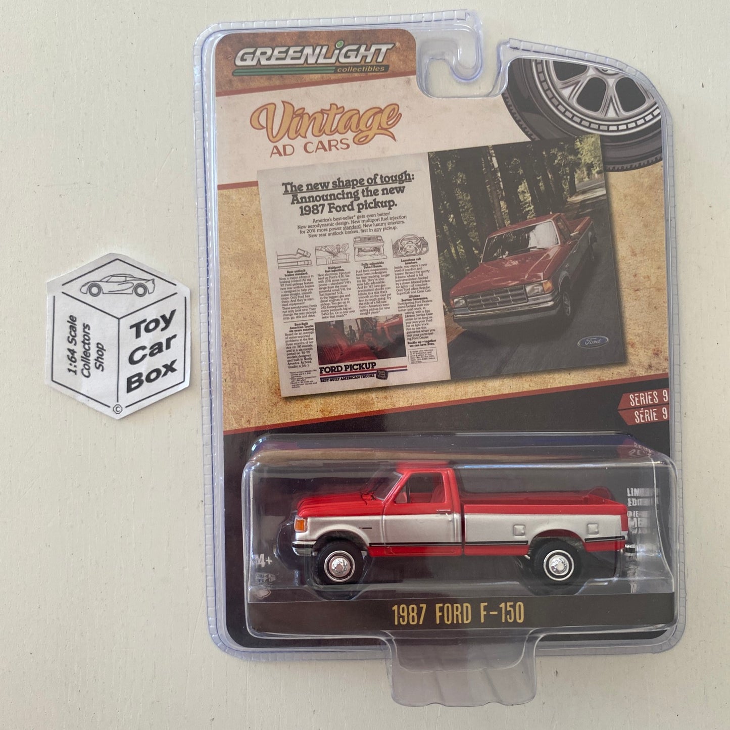 GREENLIGHT - 1987 Ford F-150 Pickup (Red -Vintage Ad Cars Series 9) J13g