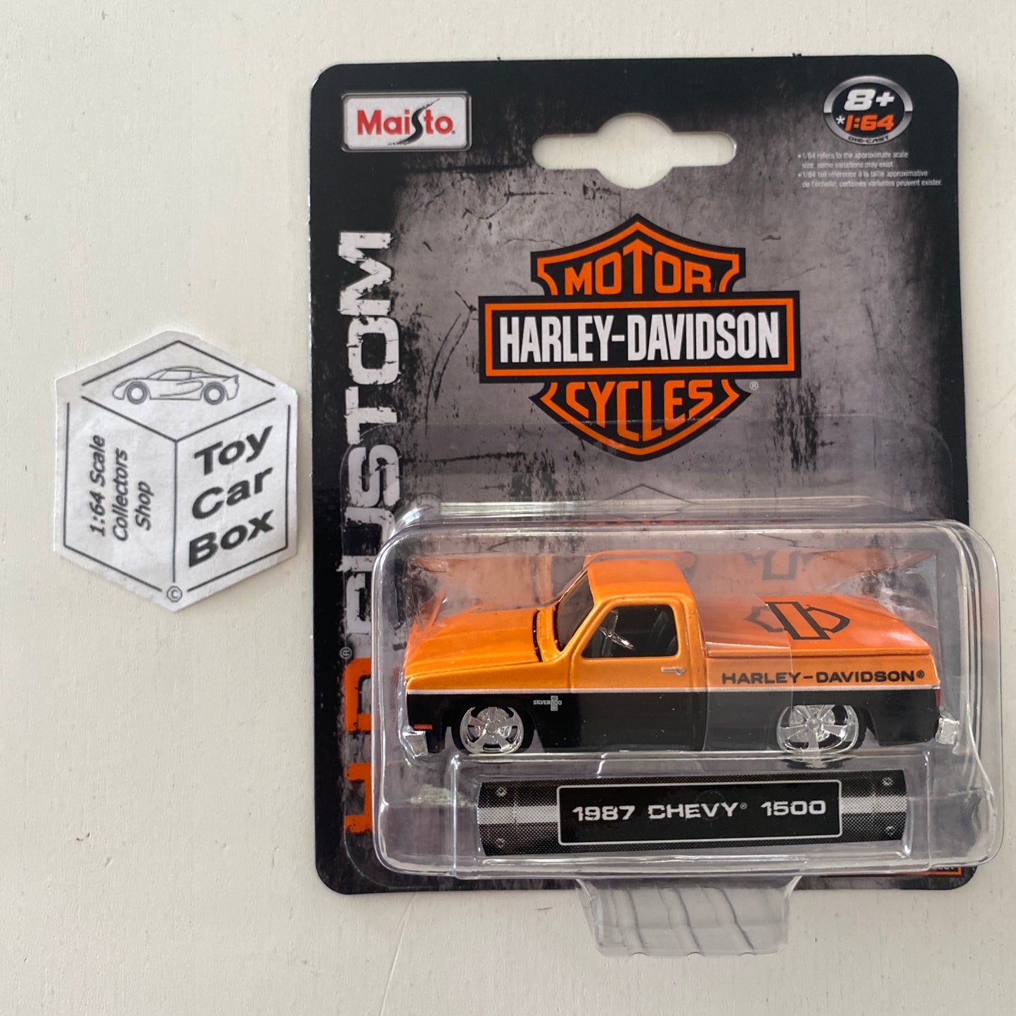 MAISTO 1:64 - 1987 Chevy 1500 Pickup (Themed: Harley Davidson - Orange) G98
