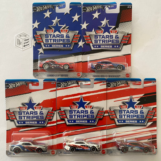 2024 HOT WHEELS Stars & Stripes - 5 Car Set (Inc. Viper, Chevy, Dodge, Ford & Vette) U70g