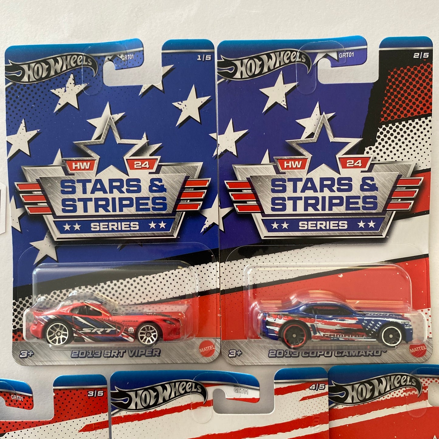 2024 HOT WHEELS Stars & Stripes - 5 Car Set (Inc. Viper, Chevy, Dodge, Ford & Vette) U70g