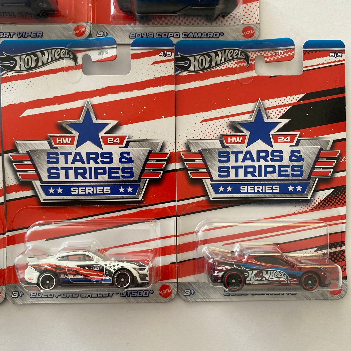 2024 HOT WHEELS Stars & Stripes - 5 Car Set (Inc. Viper, Chevy, Dodge, Ford & Vette) U70g