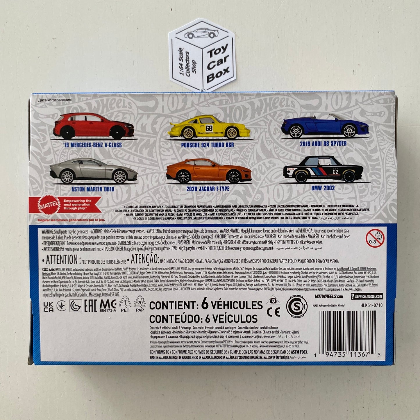 2023 HOT WHEELS Euro 6 Car Set - 934, R8, Aston DB10, Merc, BMW & F-Type - V50