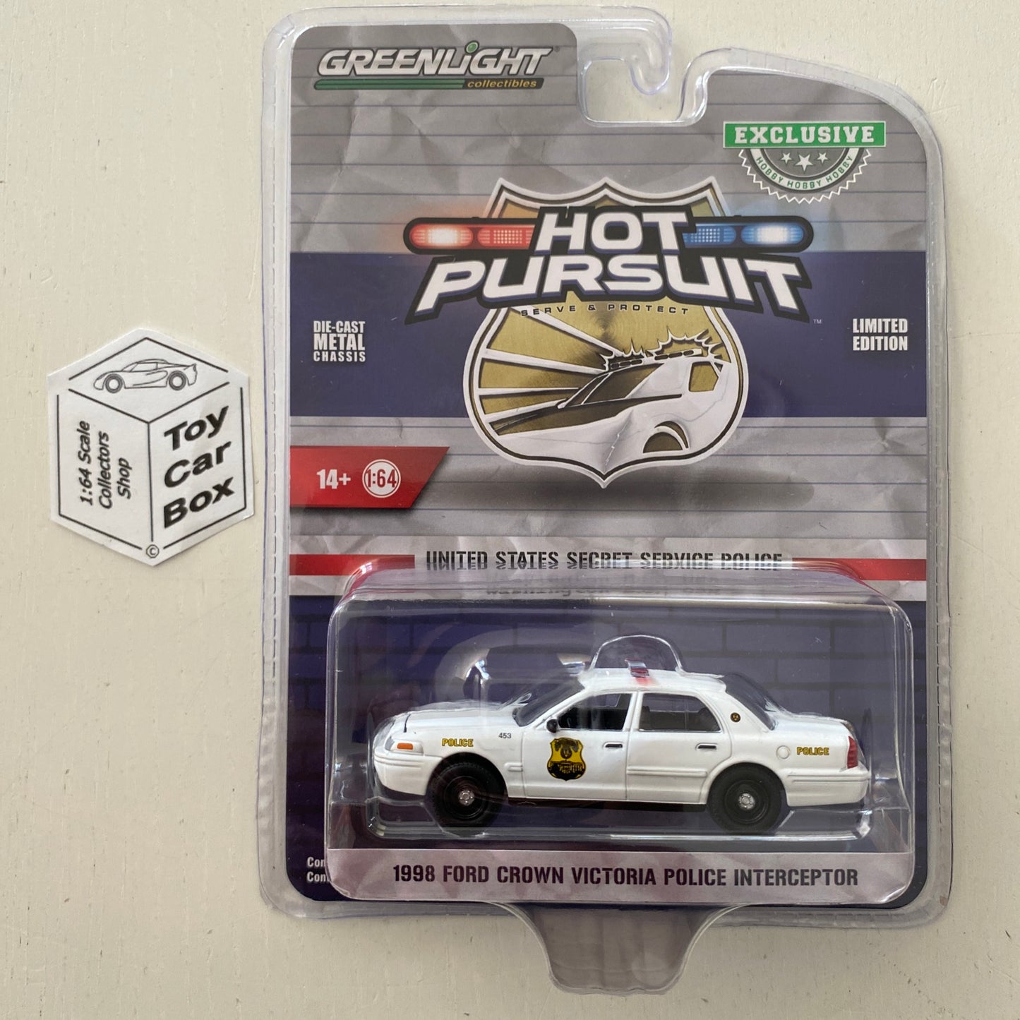 GREENLIGHT - 1998 Ford Crown Victoria (US Secret Service Police - Hot Pursuit - Hobby Exclusive) J95