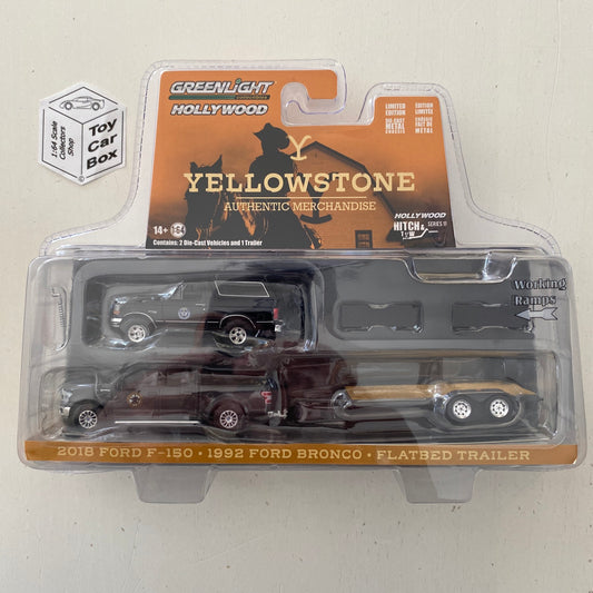GREENLIGHT - 2018 Ford F150 & 1992 Ford Bronco & Trailer (Yellowstone - Hollywood Hitch & Tow S11) BD61g