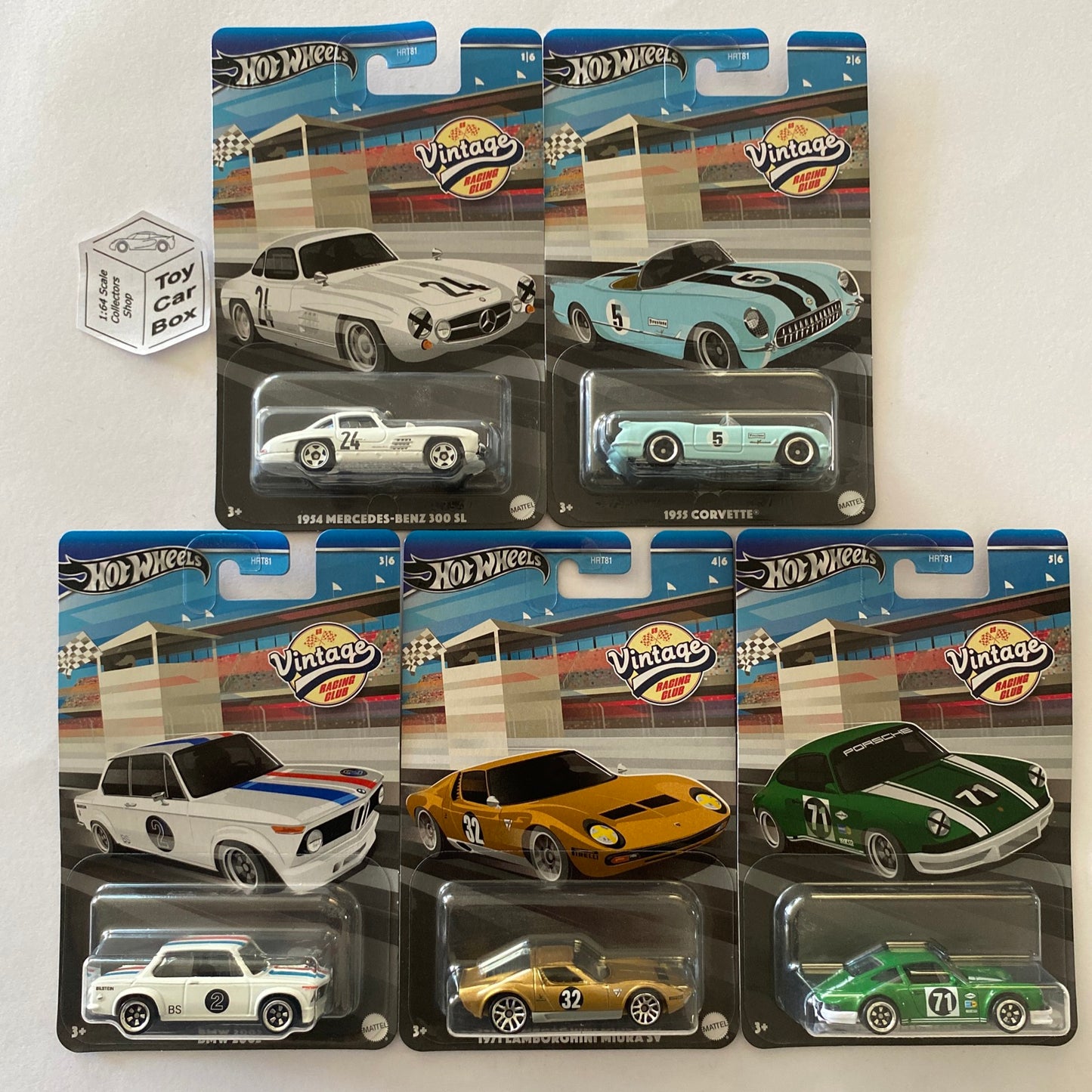 2024 HOT WHEELS Vintage Racing 5 Car Set (Inc. Miura, 911, 300SL & BMW) S25
