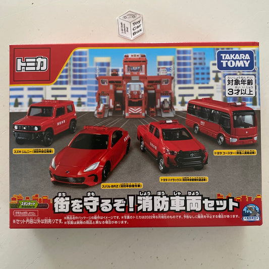 TOMICA Fire Vehicle / Protect The Town Set (Jimny, Subaru BRZ, Hilux & Coaster Bus) T59