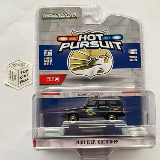 GREENLIGHT - 2001 Jeep Cherokee (Michigan State Police - Hot Pursuit S46) J45g