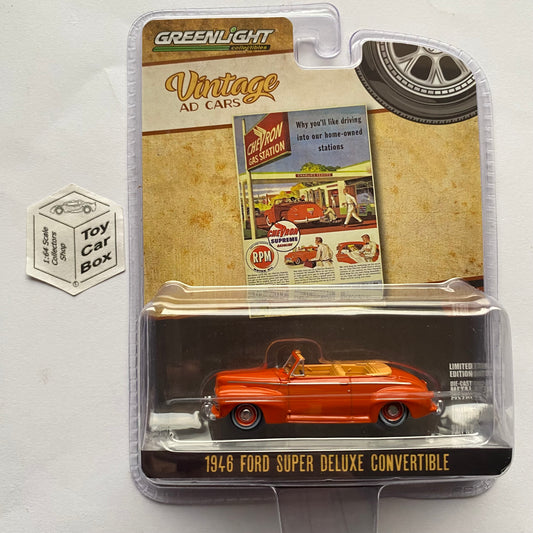 GREENLIGHT - 1946 Ford Super Deluxe (Orange - Vintage Ad Cars Series 10) J45g