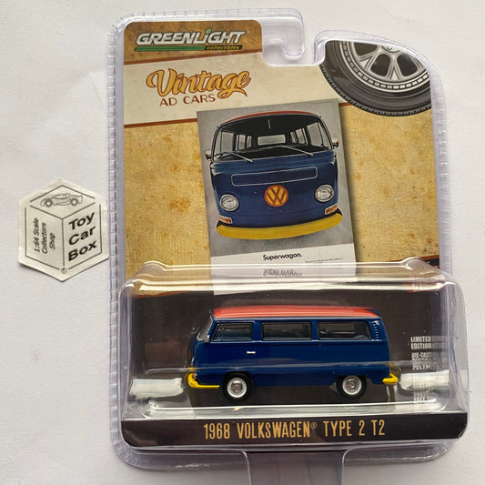GREENLIGHT - 1968 Volkswagen VW Type 2 (Blue - Vintage Ad Cars Series 10) J45g