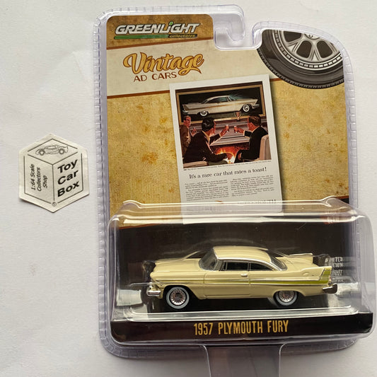 GREENLIGHT - 1957 Plymouth Fury (Beige - Vintage Ad Cars Series 10) J45g