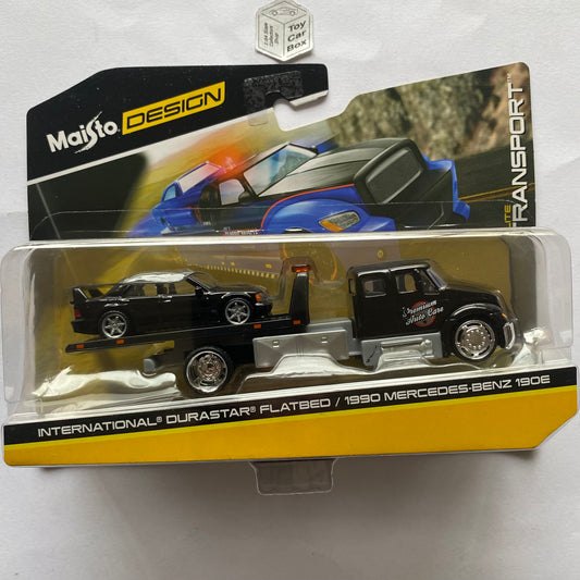 MAISTO 1/64 Elite Transport - 1990 Mercedes -Benz 190E & Durastar Flatbed - R28g