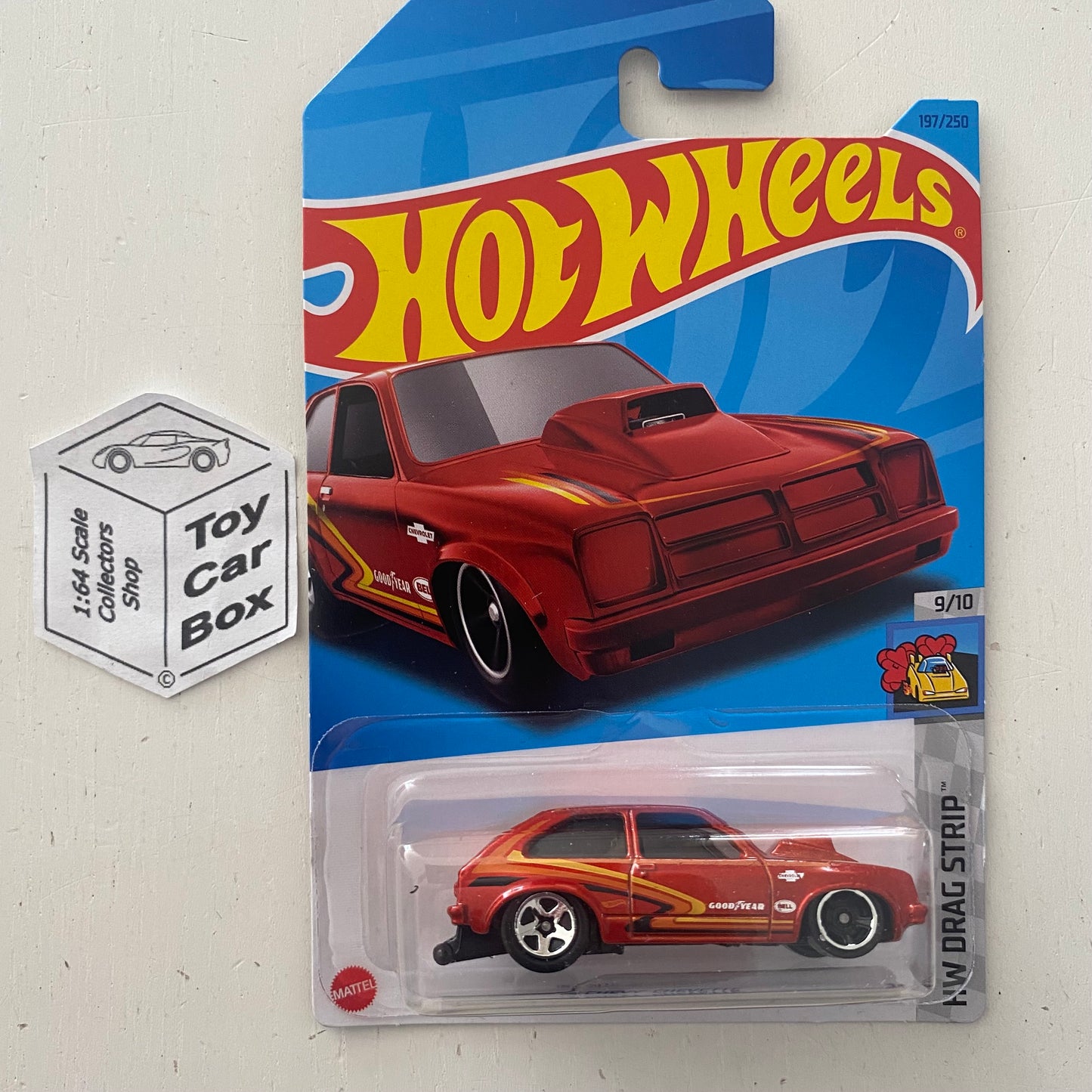 2023 HOT WHEELS #197 - ‘76 Chevy Chevette (Red #9 HW Drag Strip -Long Card) B00