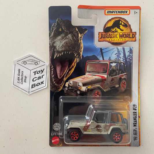 2022 MATCHBOX Jurassic World - ‘93 Jeep Wrangler #29 (Long Card) New - E00