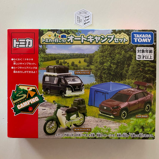 TOMICA Auto Camping Set (Toyota RAV4, Toyota HiAce, Honda Super Cub & Tent) T27