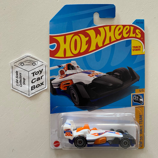 2023 HOT WHEELS #159 - HW-4-Trac (White #5 HW 55 Race Team - Long Card) B00