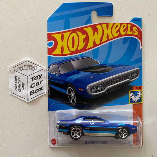 2023 HOT WHEELS #166 - ‘71 Plymouth GTX (Blue #7 Muscle Mania - Long Card) B64