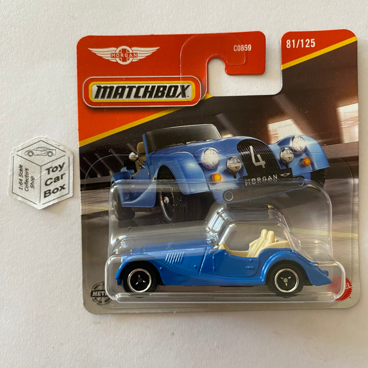 Morgan Blue Box 2025 MATCHBOX #81 - Morgan Plus Four (Blue - Short Card) B04g – Toy Car Box