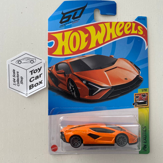 2023 HOT WHEELS #163 Lamborghini Sian FKP37 (Orange #1 Exotics - Long Card) B00