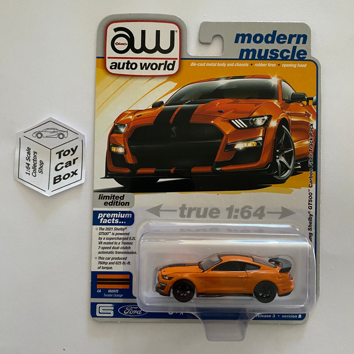 2023 AUTO WORLD - 2021 Ford Mustang Shelby GT500 Carbon (Orange -Release 3B) M15