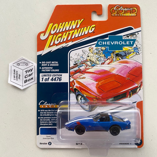 2023 JOHNNY LIGHTNING - 1979 Chevy Corvette (Tribute Blue -Classic Gold R1) I85g