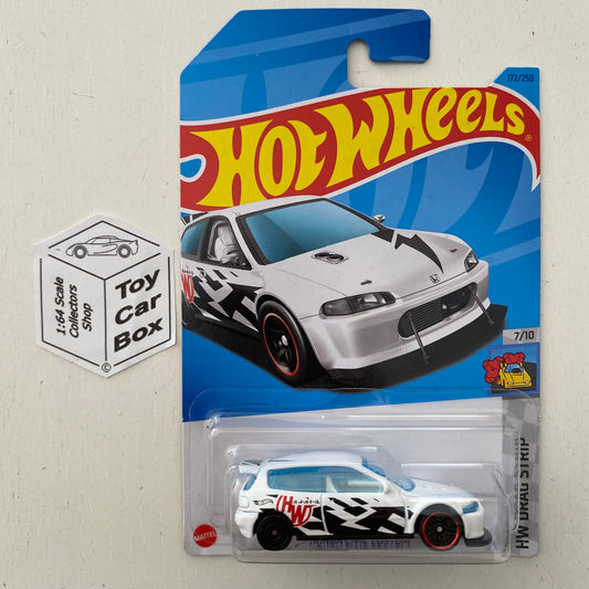 2023 HOT WHEELS #172 - Honda Civic Custom (White #7 Drag Strip - Long Card) A60