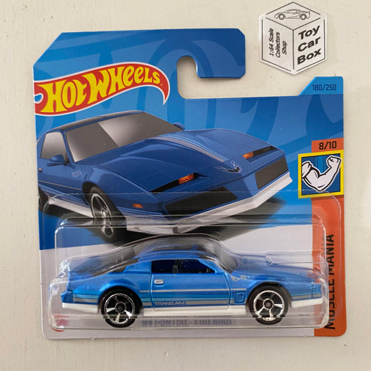 2023 HOT WHEELS #180 - 84 Pontiac Firebird (Blue #8 Muscle Mania Short Card) A26