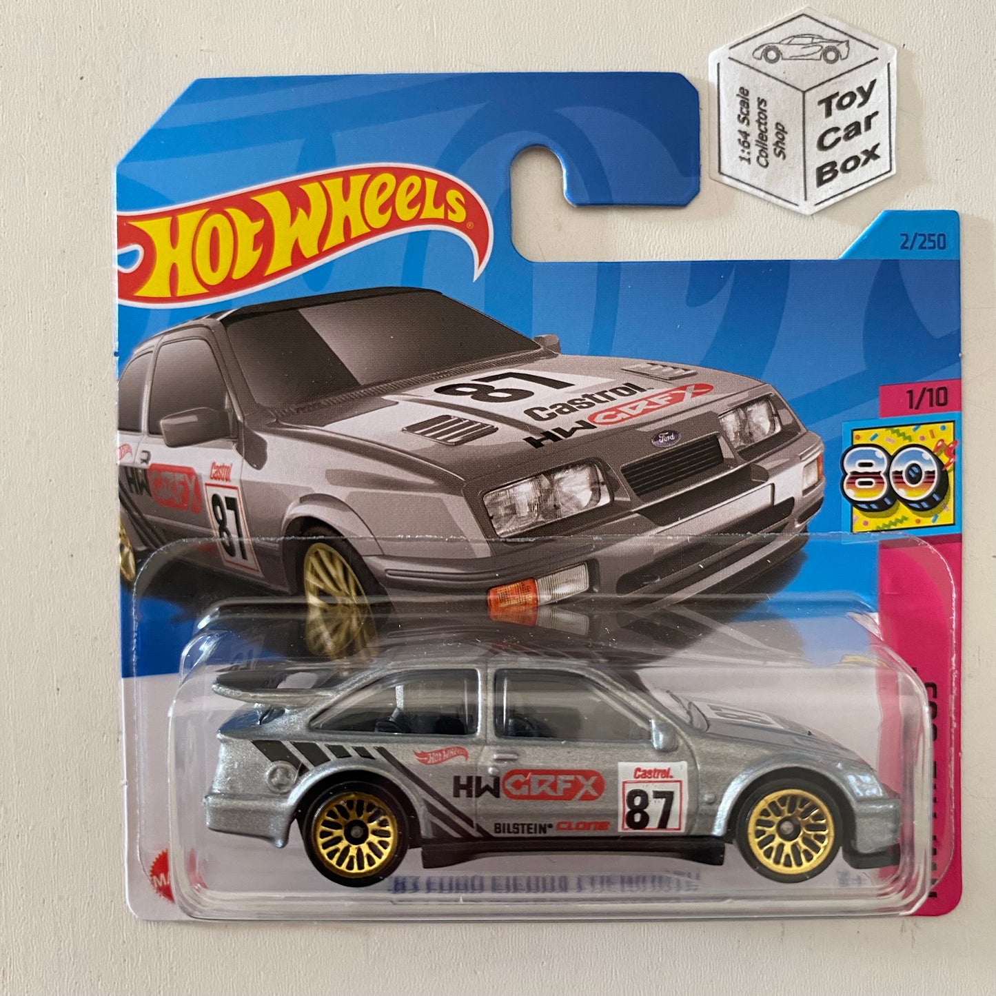 2023 HOT WHEELS #2 - ‘87 Ford Sierra Cosworth (Silver #1 The 80s - Short Card) A26