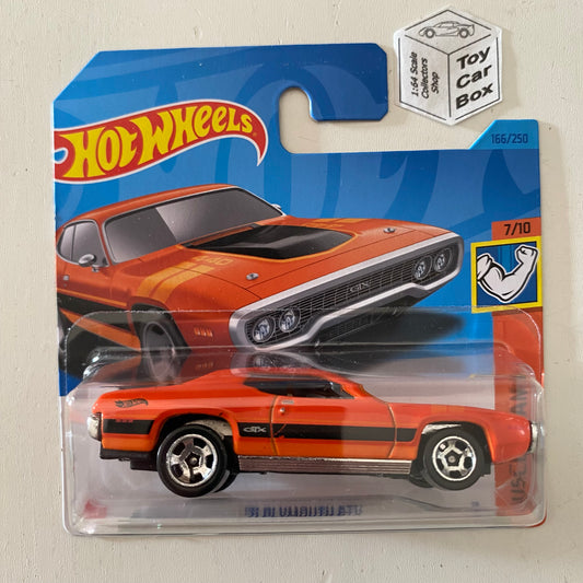 2023 HOT WHEELS #166- ‘71 Plymouth GTX (Orange #7 Muscle Mania - Short Card) A26