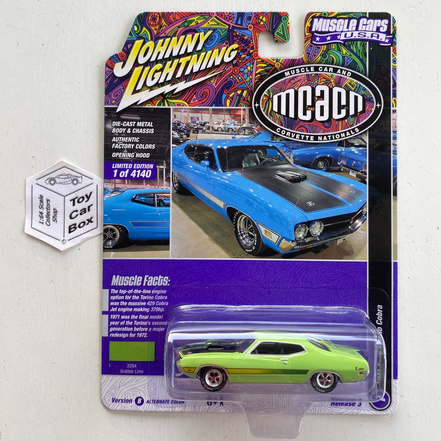 2022 JOHNNY LIGHTNING - ‘71 Ford Torino Cobra (Grabber Lime -Muscle Cars 3B) M15