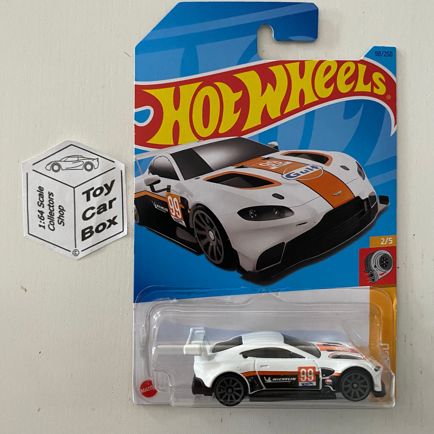 2023 HOT WHEELS #98 - Aston Martin Vantage GTE (White #2 HW Turbo -Long Card) B00