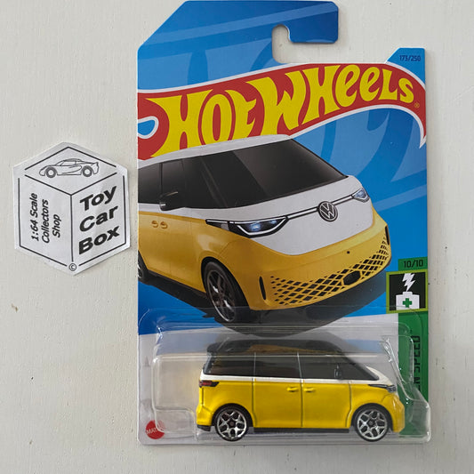 SALE - 2023 HOT WHEELS #173 - Volkswagen ID Buzz (Yellow #10 Green Speed - Long Card) B00