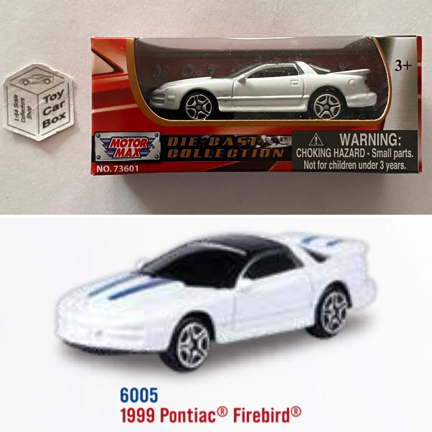 MOTORMAX - 1999 Pontiac Firebird (White - 3” Series / 1:64* - Boxed) B48g