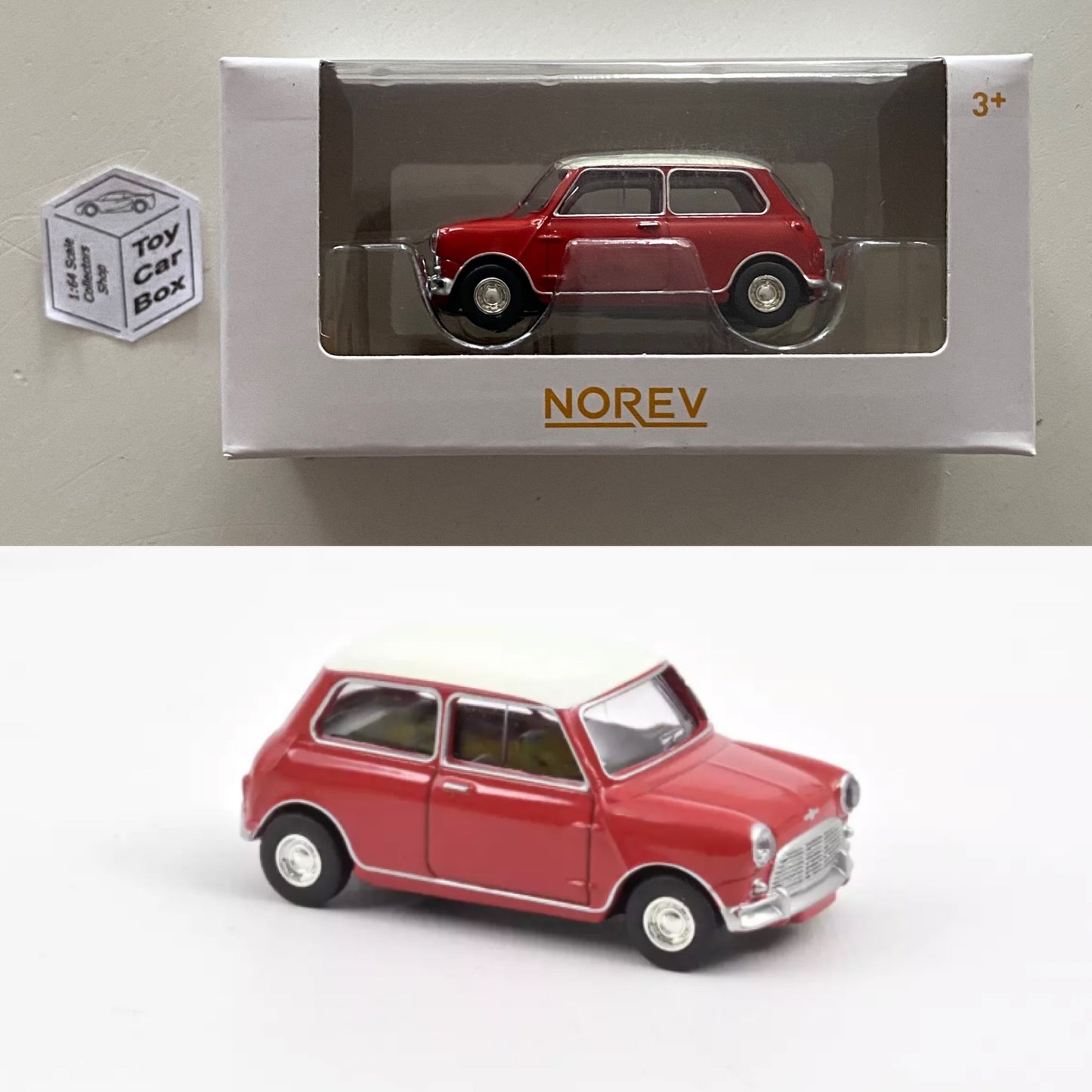 NOREV 1:64 Scale* - 1964 Mini Cooper S (Tartan Red & White Roof - Boxed) F22g