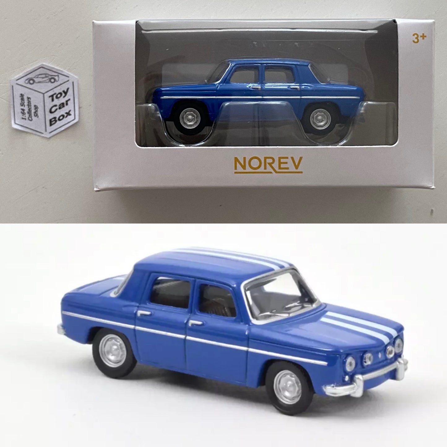 NOREV 1:64 Scale* - 1965 Renault 8 Gordini (Blue & White Stripes - Boxed) G27g