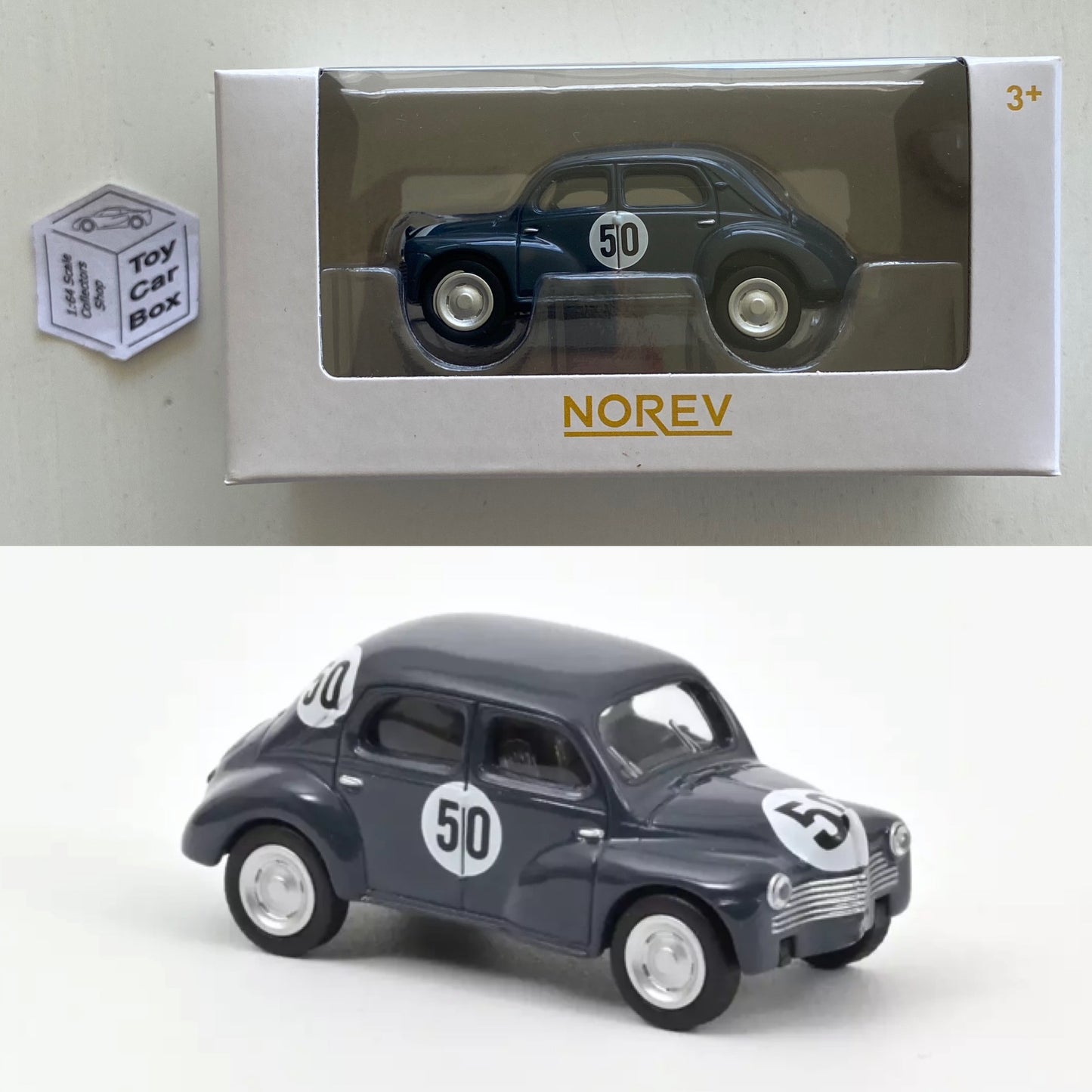 NOREV 1:64 Scale* - 1951 Renault 4CV (Racing #50 Grey - Boxed) G02g
