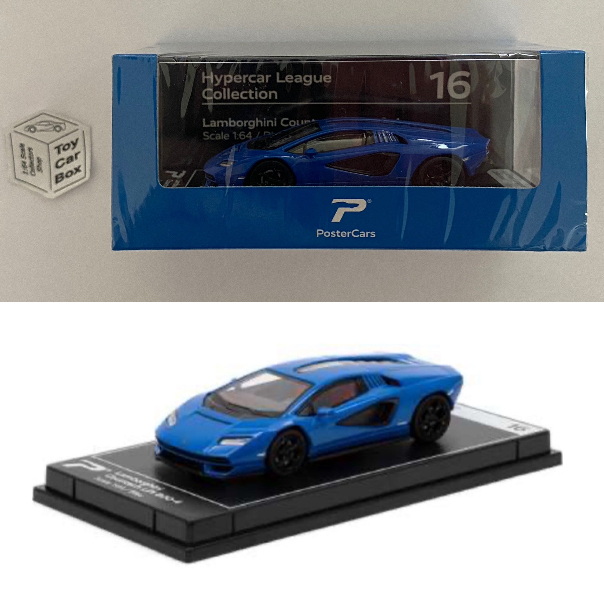 KINTOY POSTER CARS Lamborghini Countach LPI 800 4 Blue 1 64 Hyper Toy Car Box