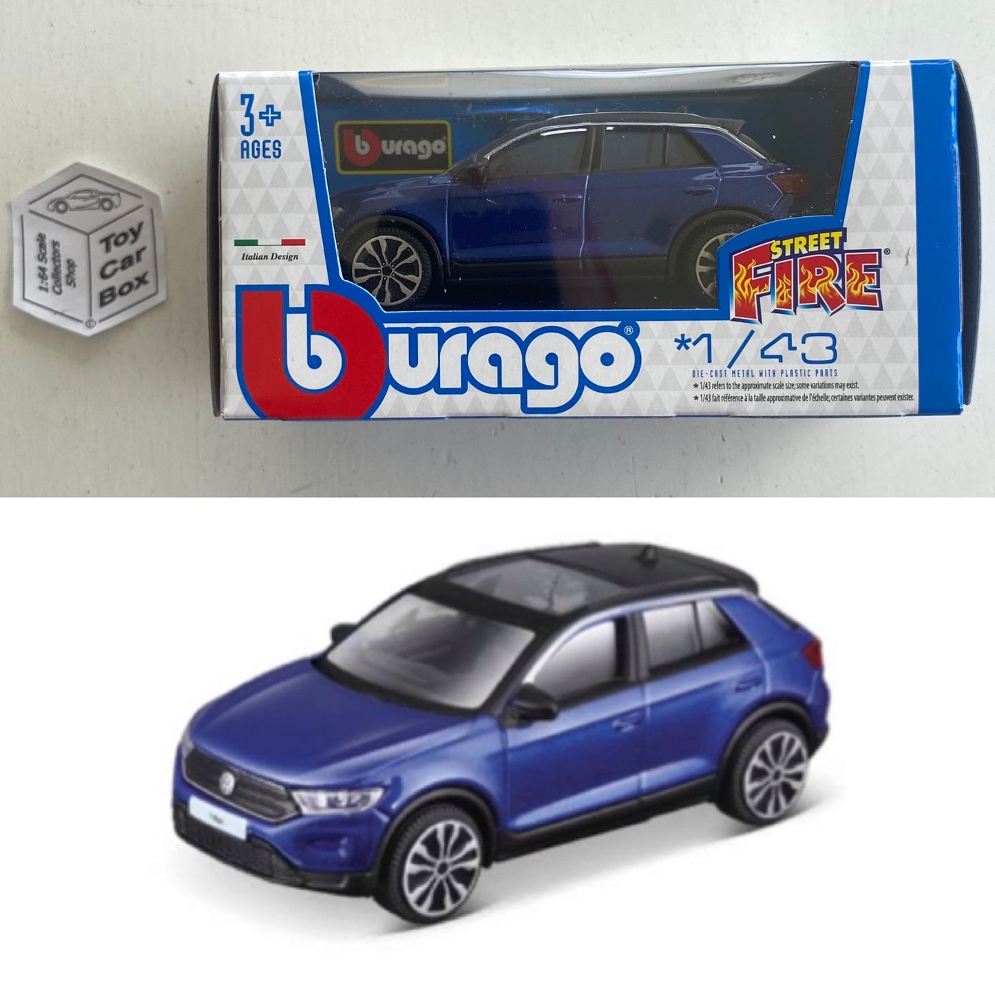 BBURAGO 1/43 - Volkswagen VW T-Roc (Blue - Street Fire - Boxed) E09g