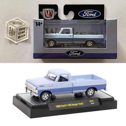 M2 MACHINES - 1969 Ford F-100 Ranger (Blue - Detroit Muscle R79 - 1/64) L92g