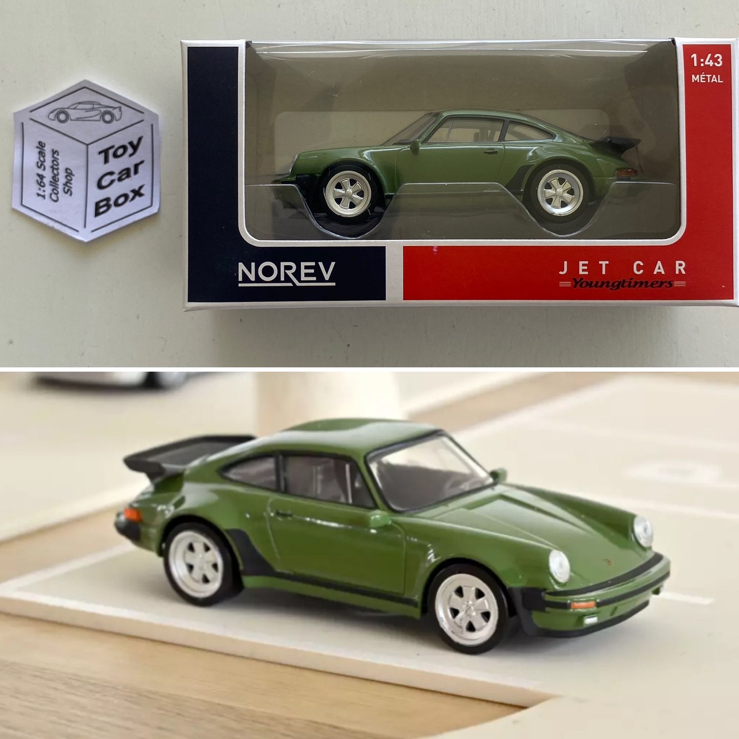 NOREV 1:43 Scale* - 1978 Porsche 911 Turbo (Olive Green - Boxed Jet Car) M38g