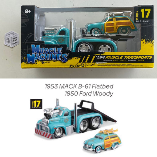 Muscle Machines Transports - ‘50 Ford Woody & ‘53 Mack B-61 (Approx 1:64) J45