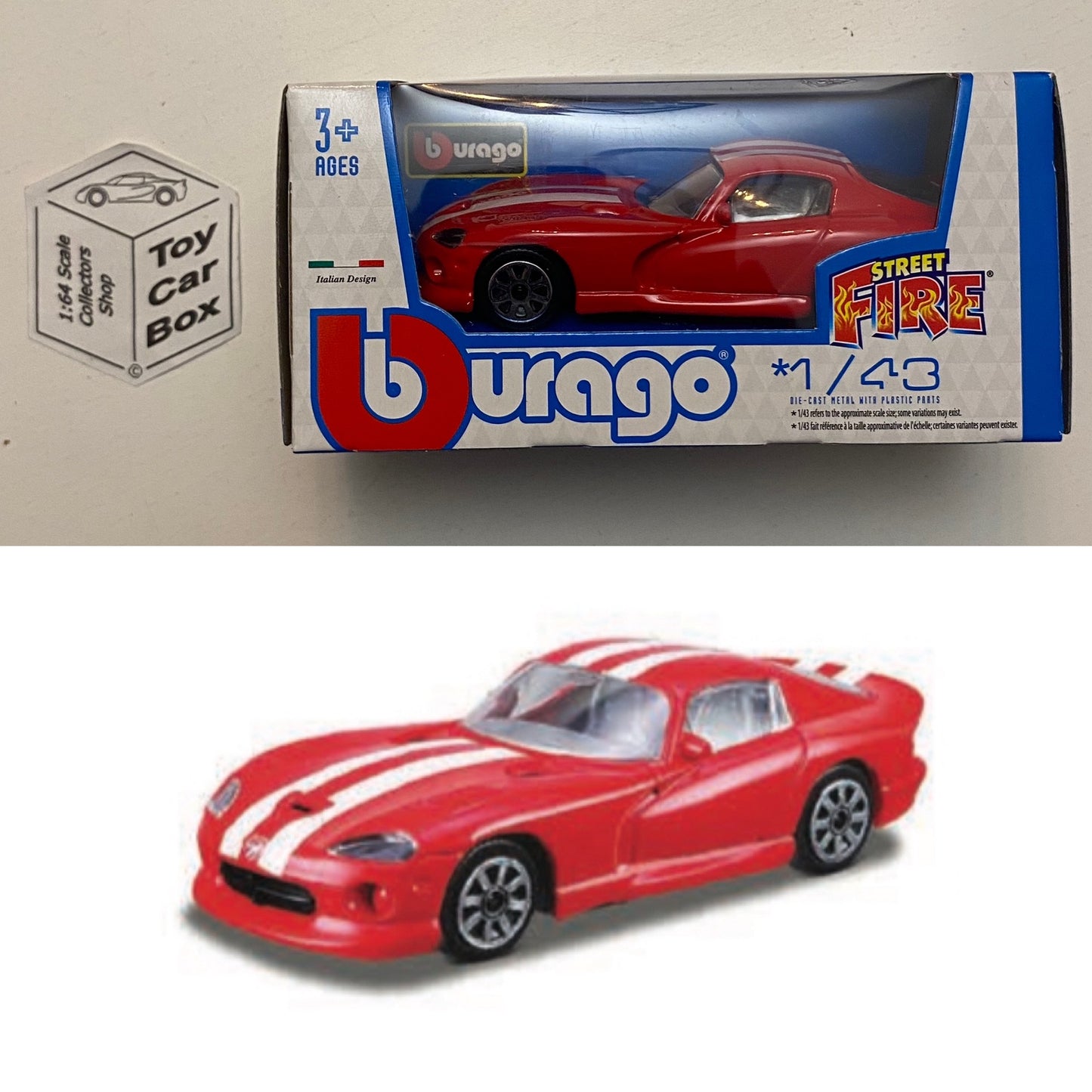 BBURAGO 1/43 - Dodge Viper GTS Coupe (Red - Street Fire - Boxed) E45