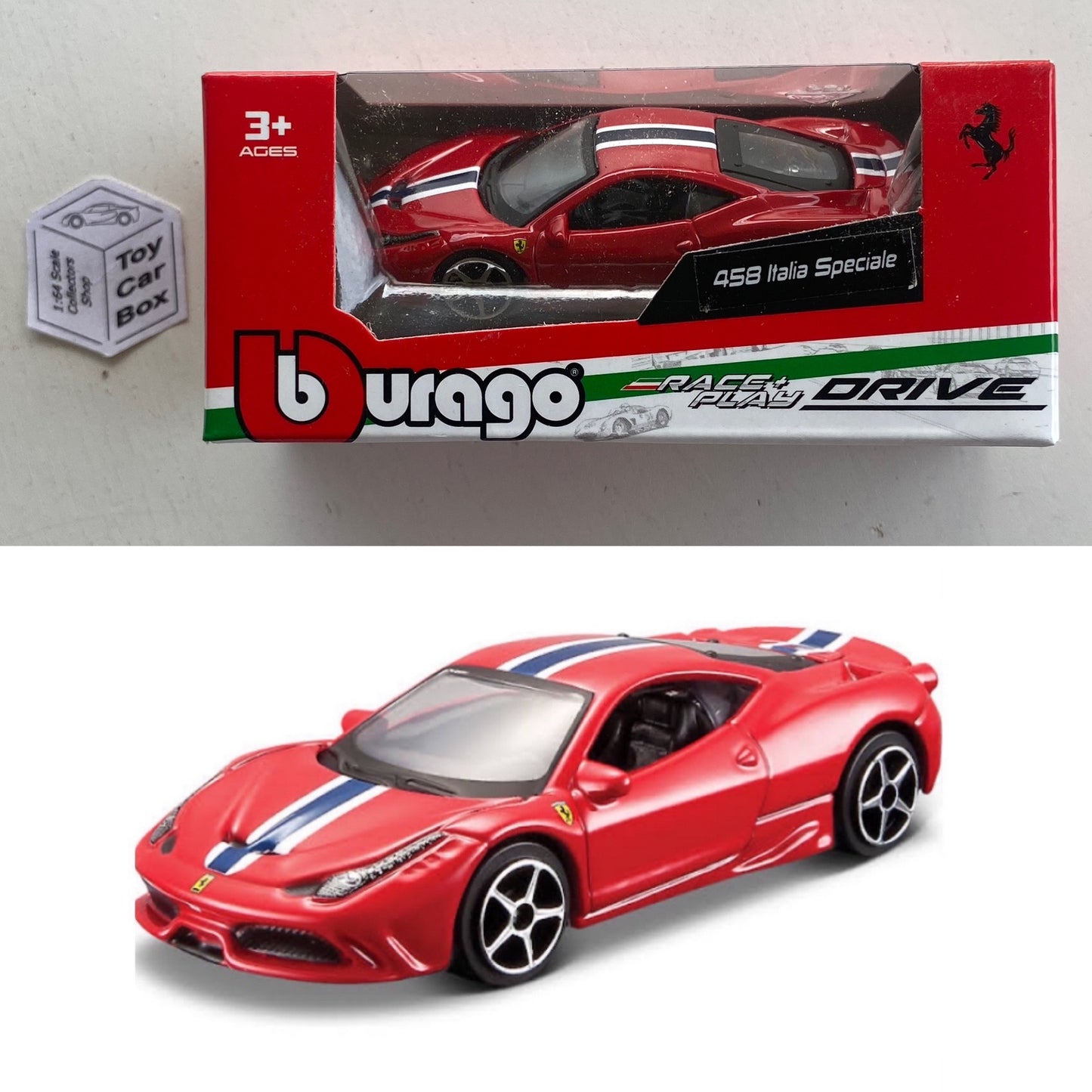 BBURAGO 1/64 - Ferrari 458 Italia Speciale (Red - Race & Play - Boxed) F88