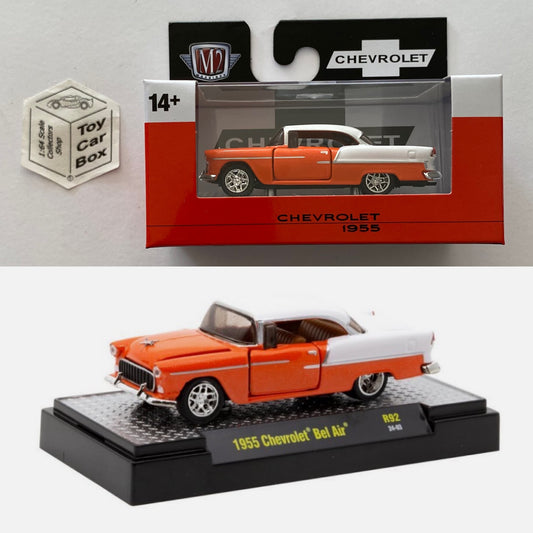 M2 MACHINES - 1955 Chevy Bel Air (Orange / White - Detroit Muscle R92) L92g