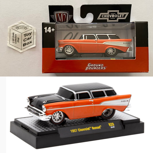 M2 MACHINES - 1957 Chevy Nomad (Orange / Black - Ground Pounders R28) L92g