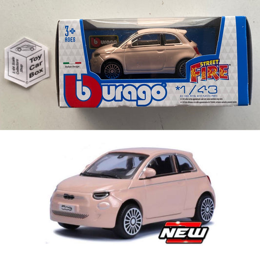 BBURAGO 1/43 - 2021 Fiat 500e Hatch (Pink - Street Fire - Boxed) E09g