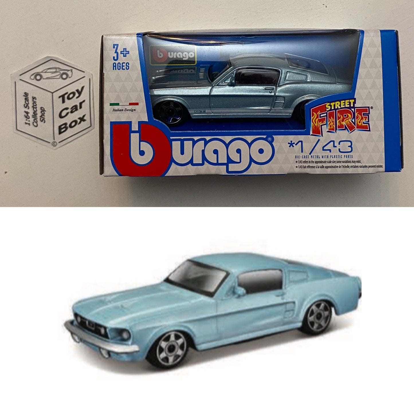 BBURAGO 1/43 - Ford Mustang GT (Blue - Street Fire - Boxed) E45