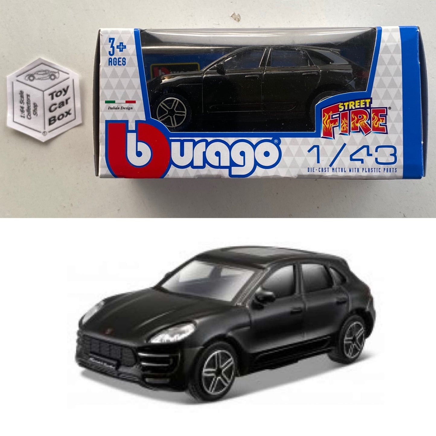 BBURAGO 1/43 - Porsche Macan (Black - Street Fire - Boxed) E09g