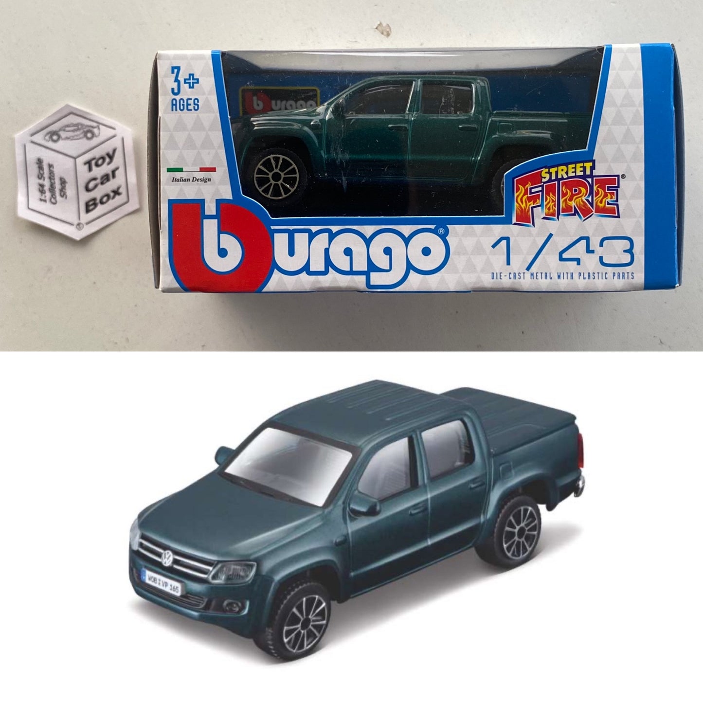 BBURAGO 1/43 - Volkswagen VW Amarok (Green - Street Fire - Boxed) E09g