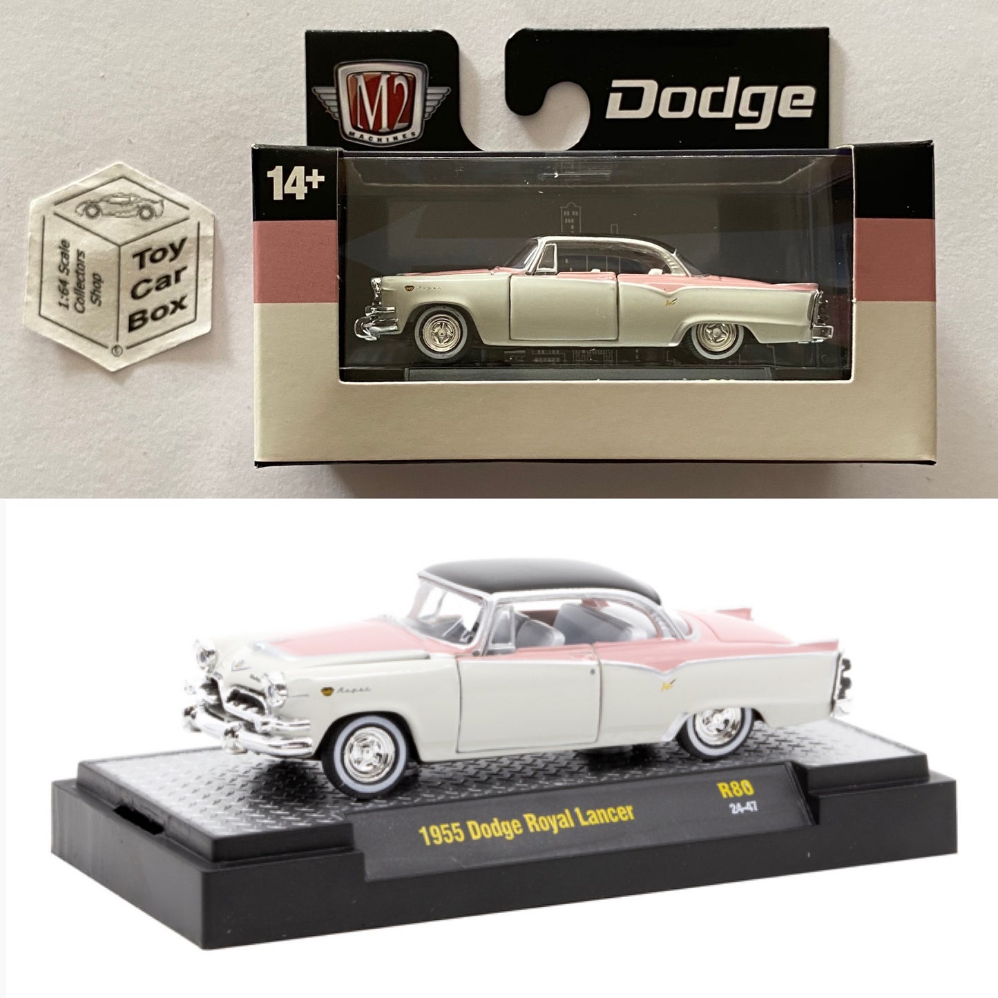 M2 MACHINES - 1955 Dodge Royal Lancer (White - Detroit Muscle R80 - 1/64) L92g